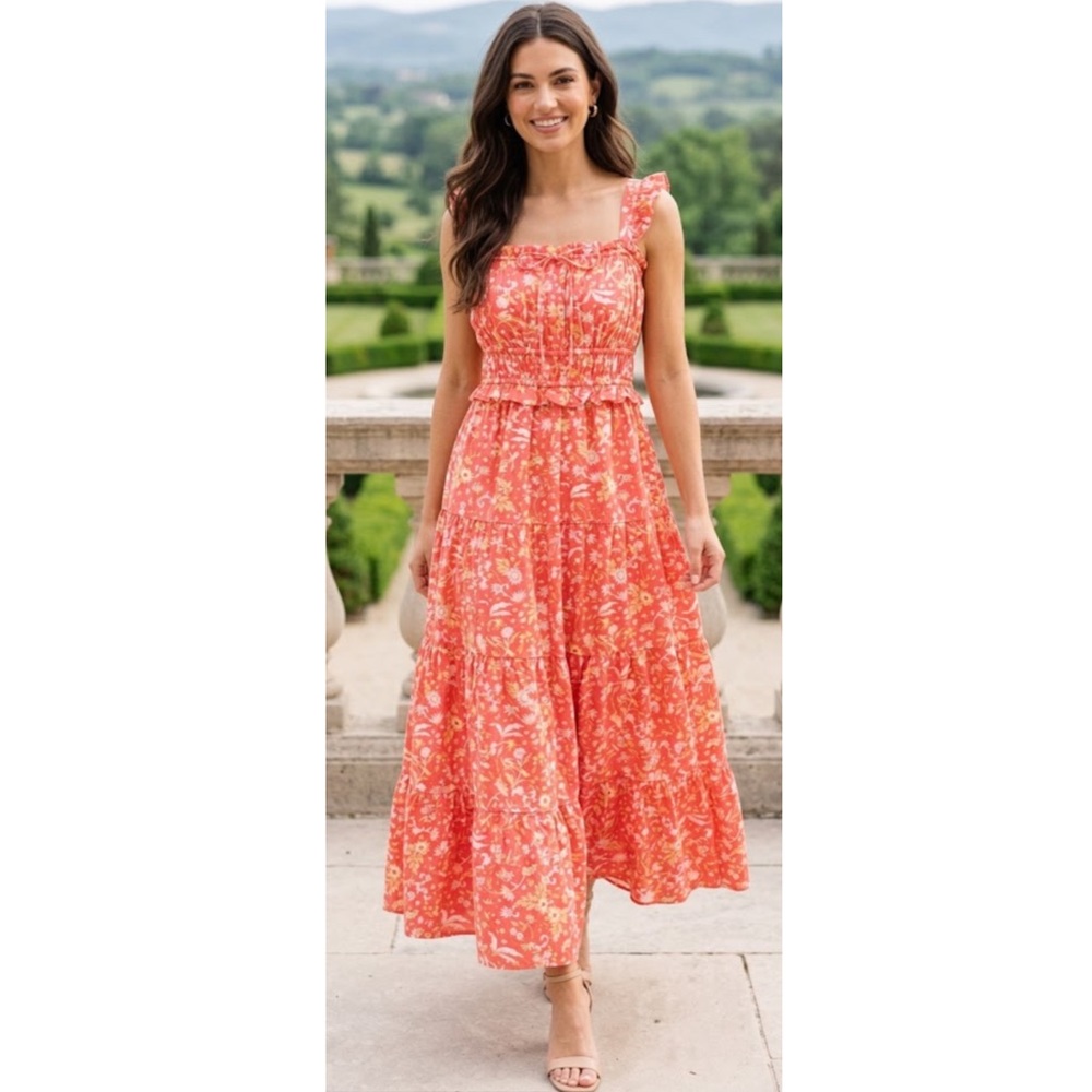 J. Crew Ruffle Trim Tiered Midi Dress in Sunny Blooms Large NWT